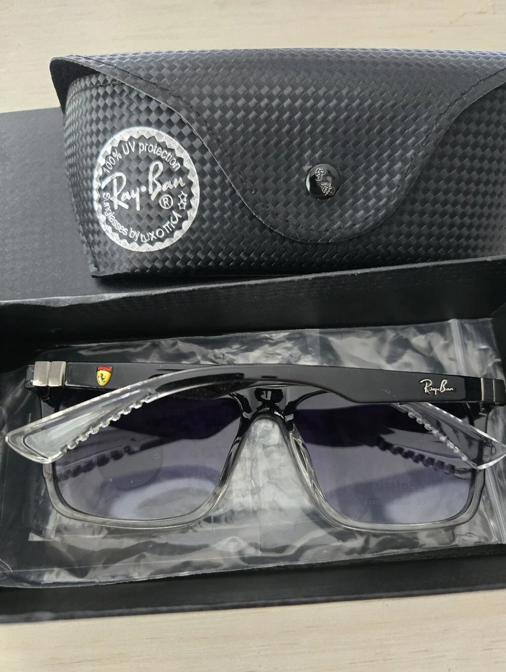 Ray-Ban Men's Black Frame Sunglasses with Purple-Tinted Lenses